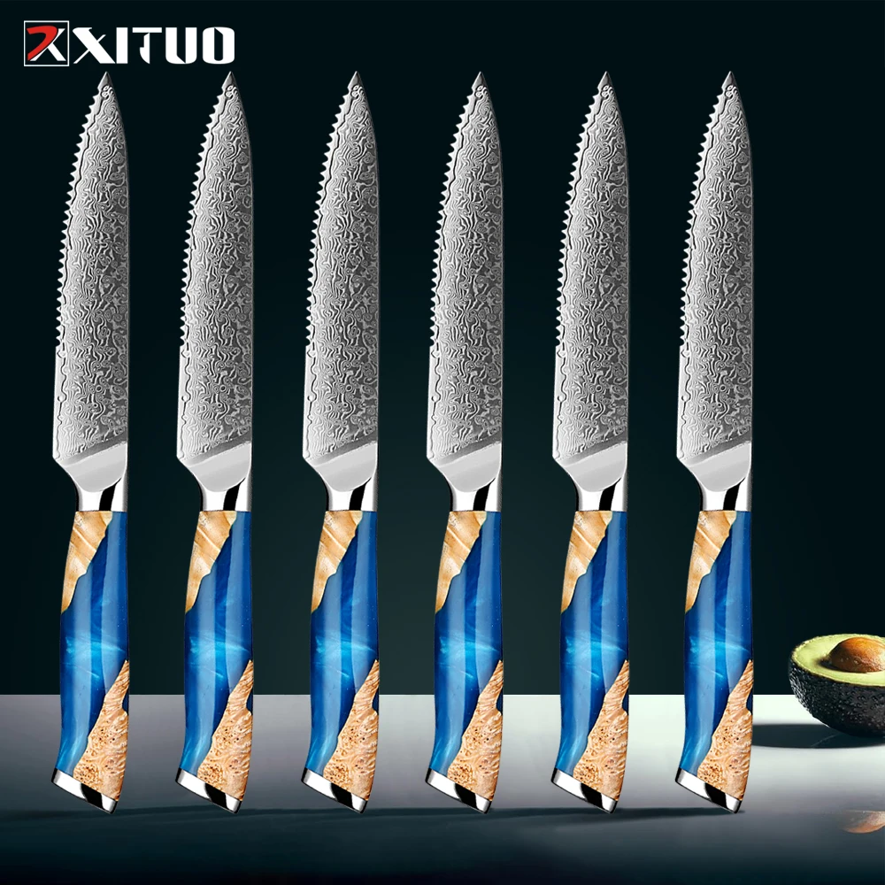 

Набор дамасских ножей для стейка, 2-4 предмета, с зубчатым лезвием, японская сталь VG10, 5-дюймовый нож для стейка премиум-класса, для семьи и ресторана