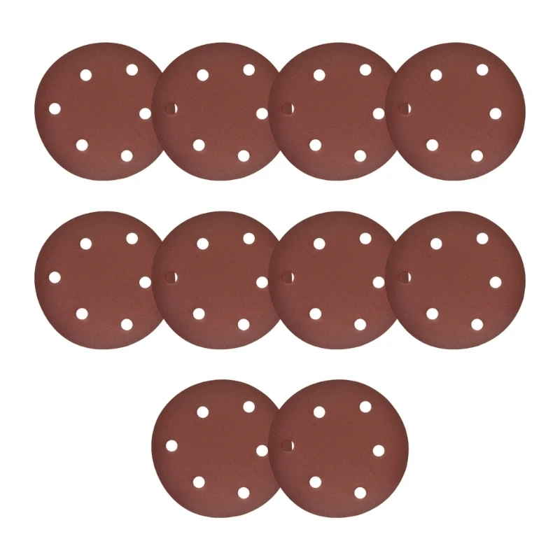 10Pcs 5Inch Hook Loop Sandpaper Sanding Discs For Angle Grinder 6 Holes for Dust Dry Wet Sanding