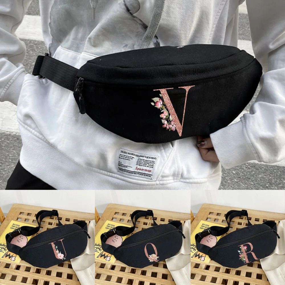 Men's Breast Pack Outdoor Sport Bag Canvas Storage Pouch Romantic Rose Letter Waist Bag Fanny Pack Women Crossbody Banana Bag