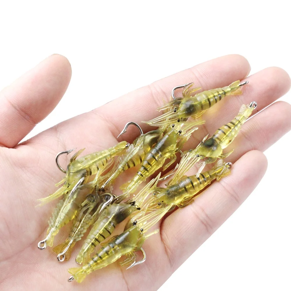 10Pcs/Lot Fishing Lure Lifelike Shrimp Soft Bait Silicone Artificial Bait Crayfish Baits Luminous Carp Fishing Lures with Hook