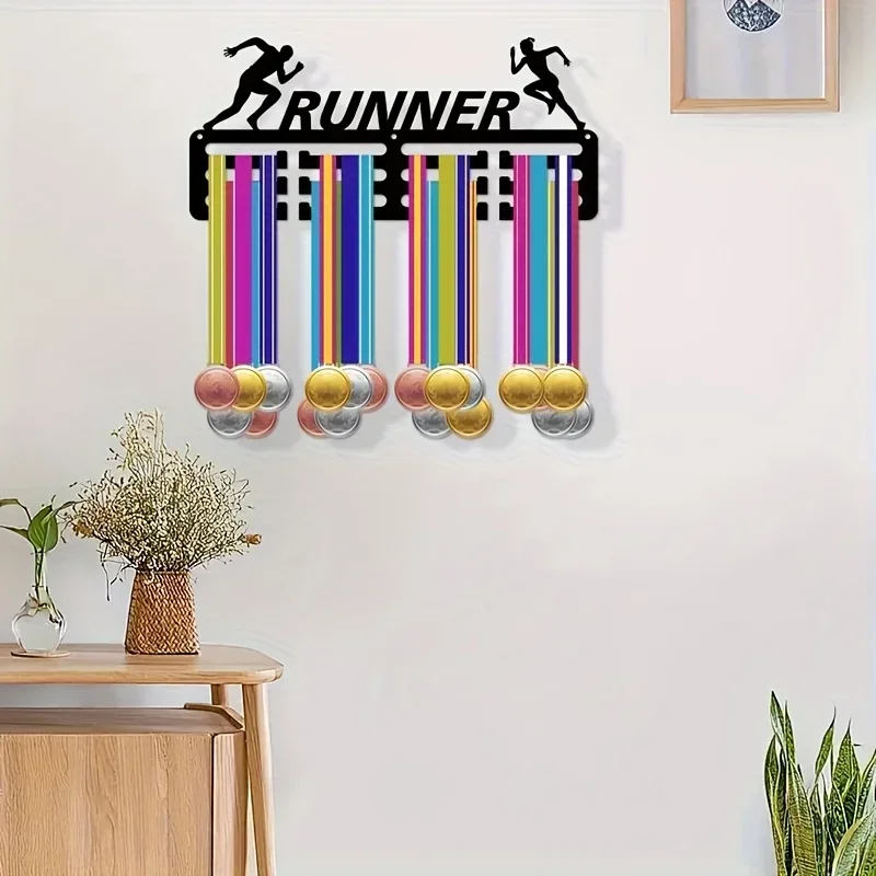 Ferrous Metal Running Medal Pendant Display - Wall-mounted Medal Holder for Race Marathon Finishers, 11.4x5.1 Inches