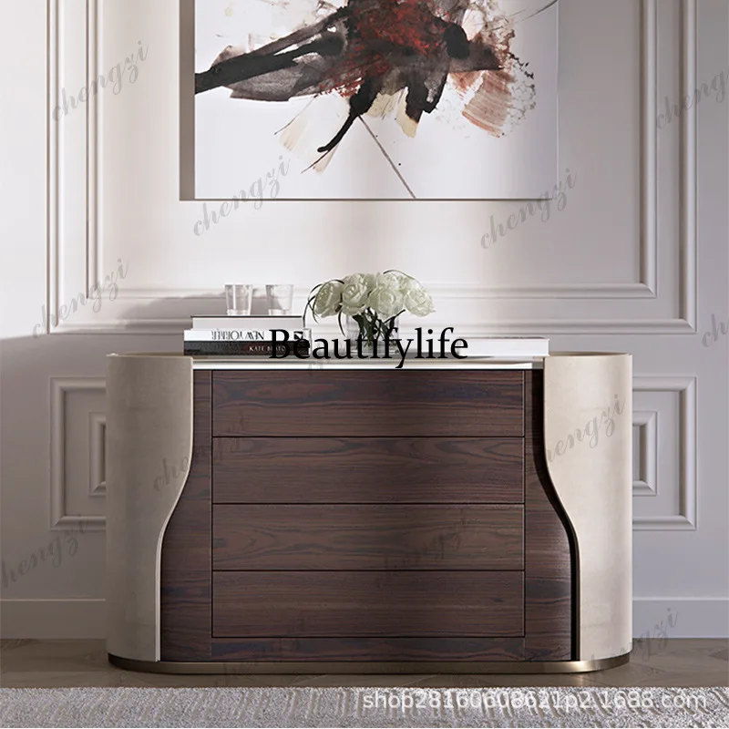 Italian light luxury dining side cabinet living room partition modern simple marble locker countertop drawer type