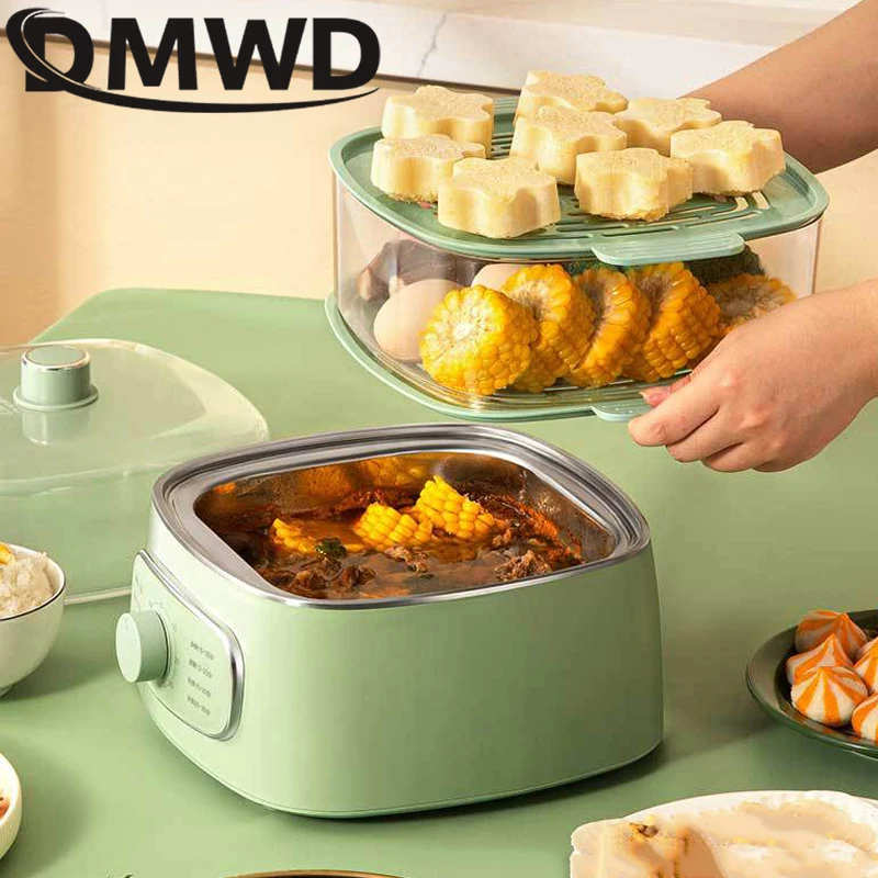 DMWD Electric Food Steamer Multifunction Split Cooking Pot Double-layer Electric Steamer Cooker  Hotpot Noodles Pasta Stew Pot