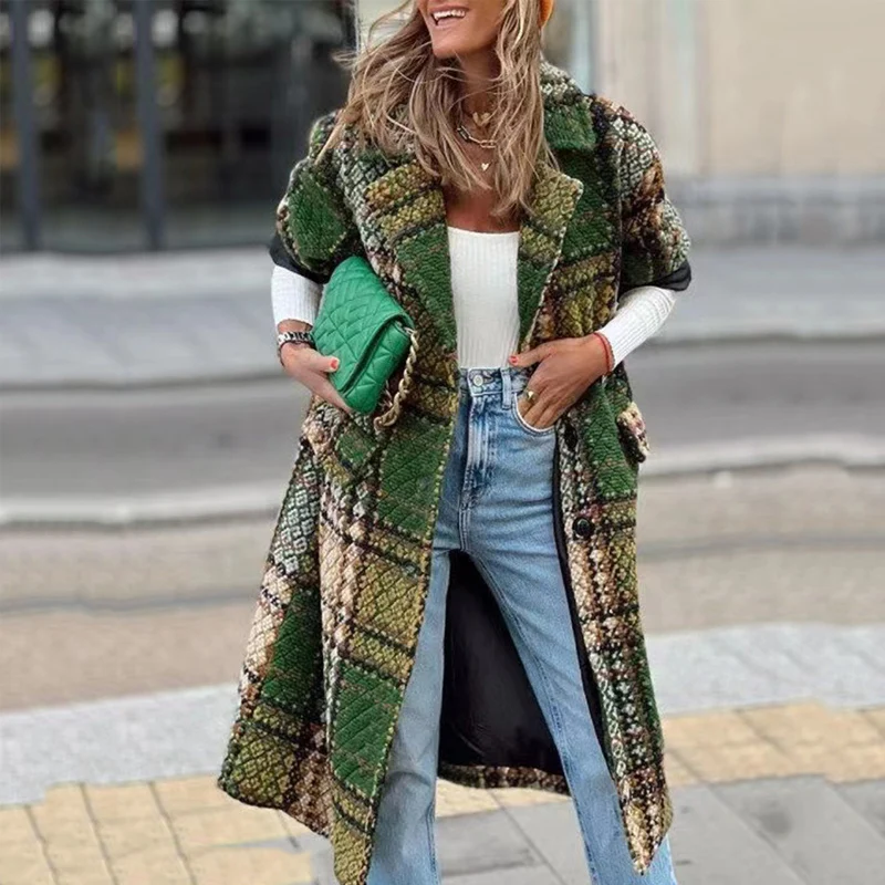 Fashion Plaid Print Long Cardigan Coats Autumn Winter Women Casual Long Sleeve Loose Outerwear 2022 Elegant Lapel Button Jackets