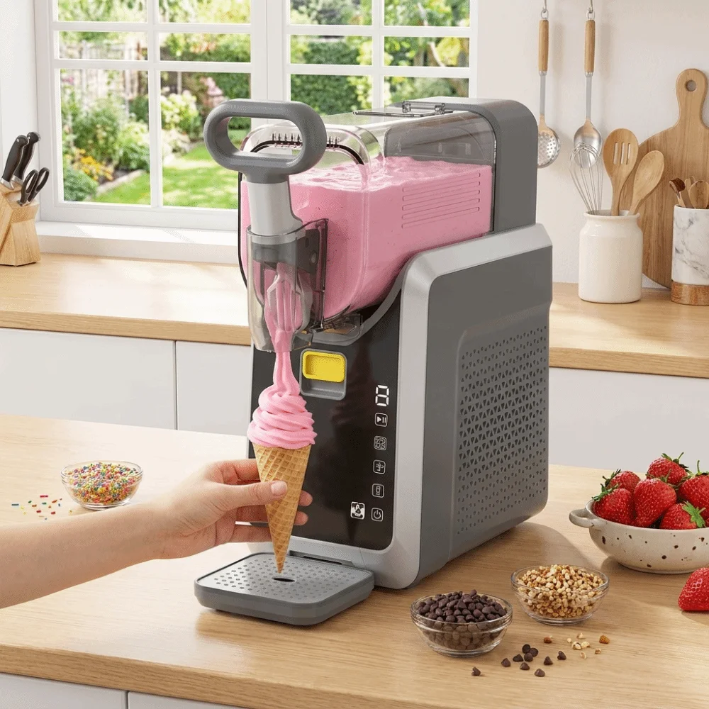 5 Mode Electric Tabletop Slushie Machine Hardness Adjustment Auto Cleaning Ice Cream Maker Premium Compressor