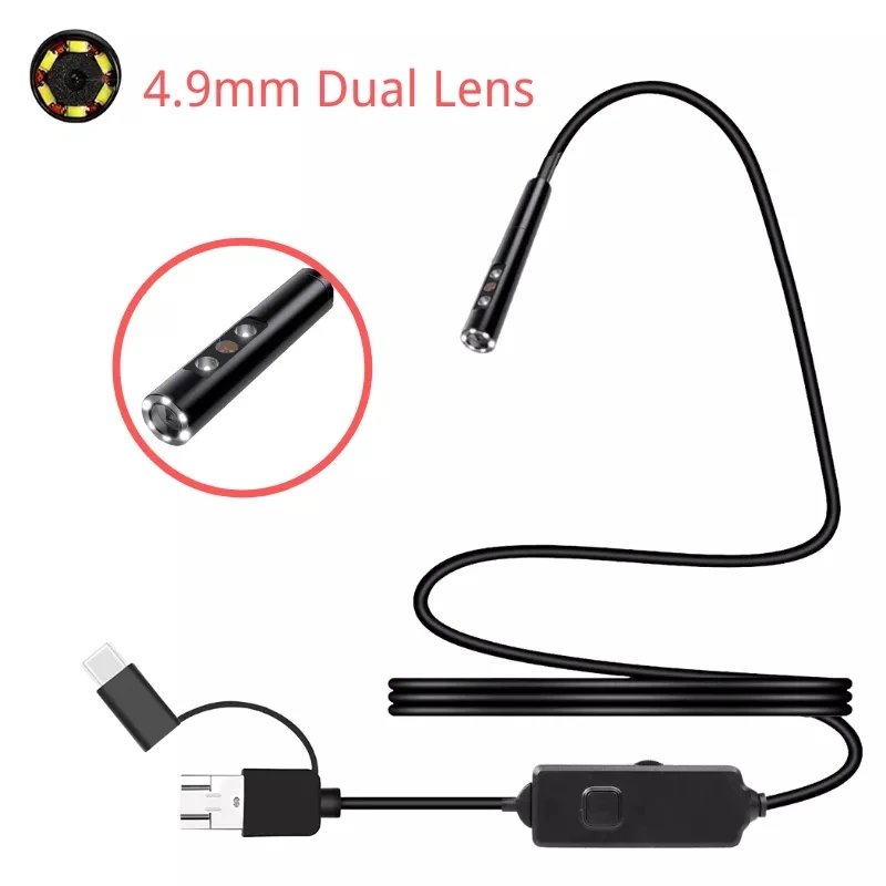 endoscopio tres cameras para android smartphones tablet carros lente dupla endoscopica mini camera tipo c usb video borescope 39 mm 01