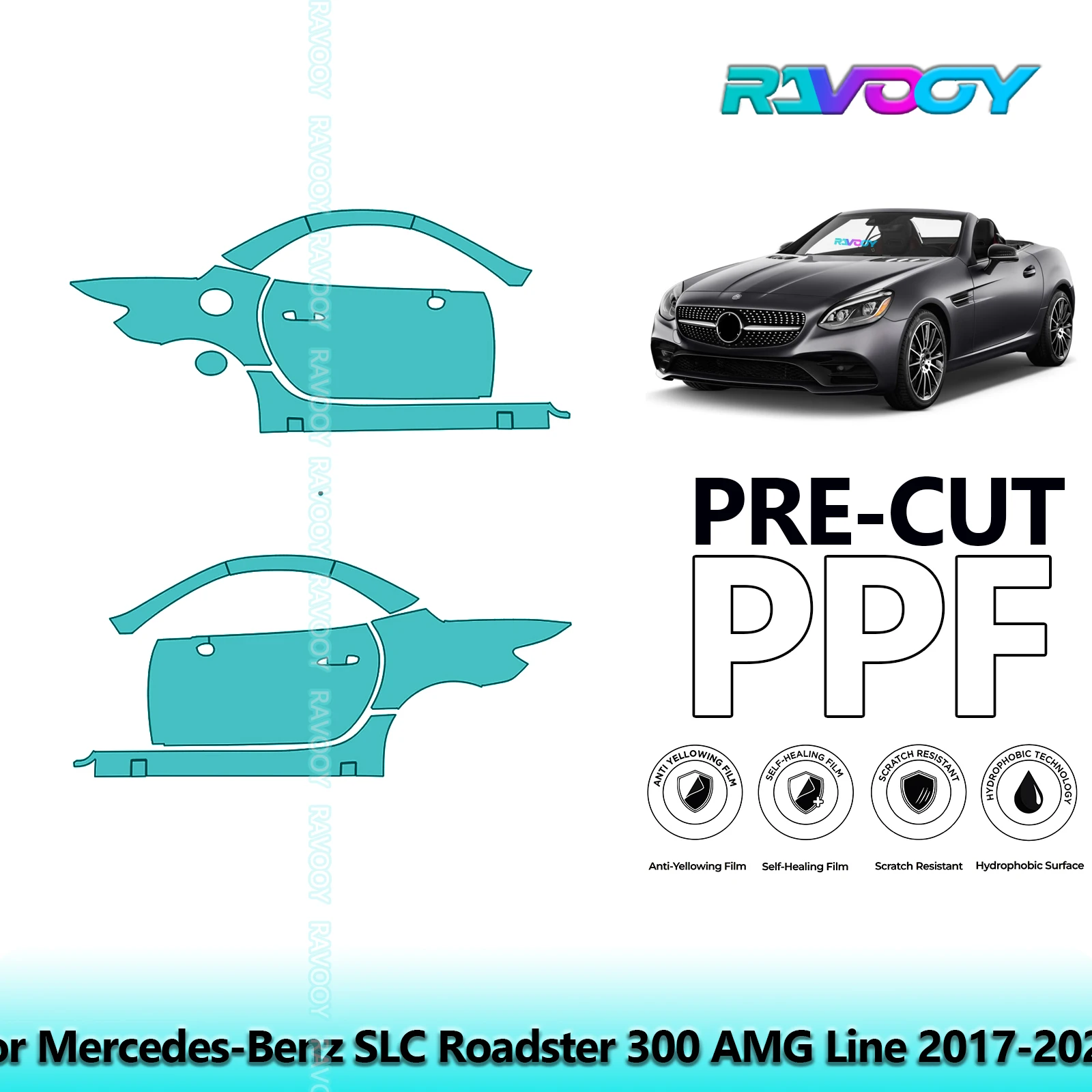 

For Mercedes-Benz SLC Roadster 300 AMG Line 2017-2022 8.5mil Pre-Cut PPF Door & A/B Pillar Kit TPU Paint Protection Film Set