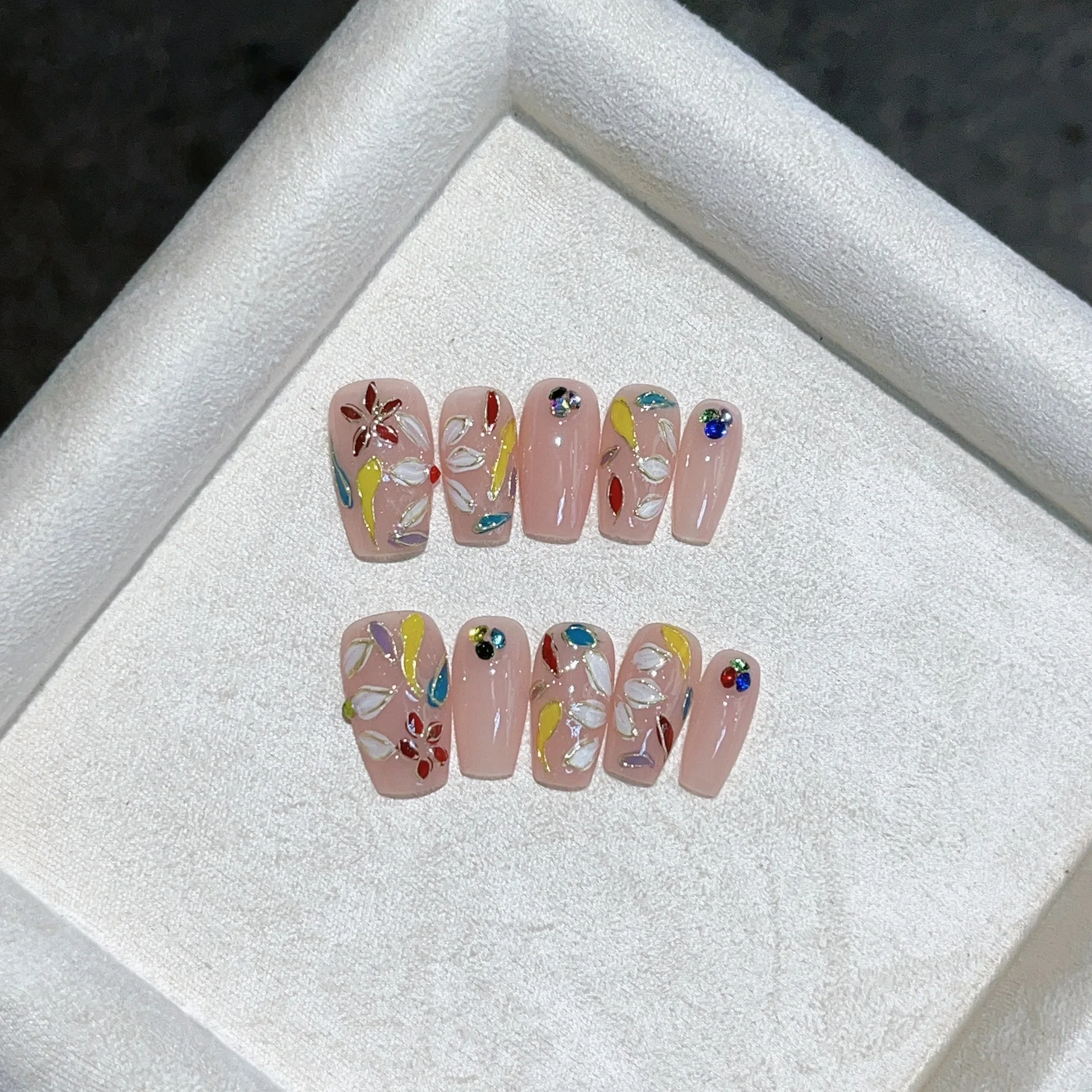 Faux ongles en acrylique faits à la main avec diamant brillant, nail art Everisonne, doux, ballerine, floral mignon, rose, blush, pointe, N64, 3D, 10 pièces