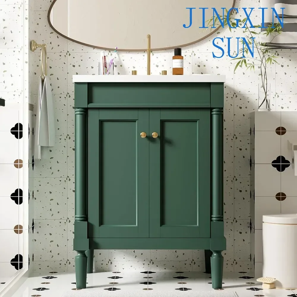 24” Bathroom Vanity with Sink, Powder Room Small with 2-Door Cabinet, Undermount Sink, Solid Wood Frame Fashion