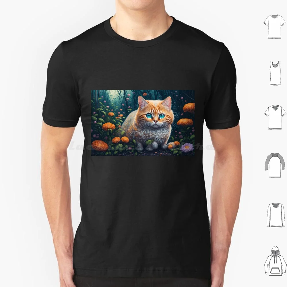 Cat With Fungus And Flowers T Shirt Men Women Kids 6xl Cat Lovers Oil Painting Cat Beautiful Forest Fungus Flowers