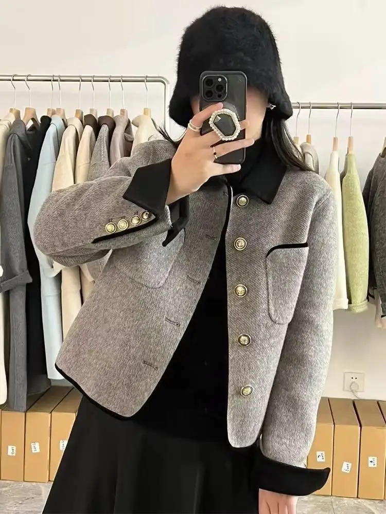 Tweed-Jacke für Damen, Winter-Steppjacke, Flauschig Warm, Überlange Silhouette, Schmal Geschnitten, Verdickt, Stehkragen, Dekorative Schleife, Tailliert