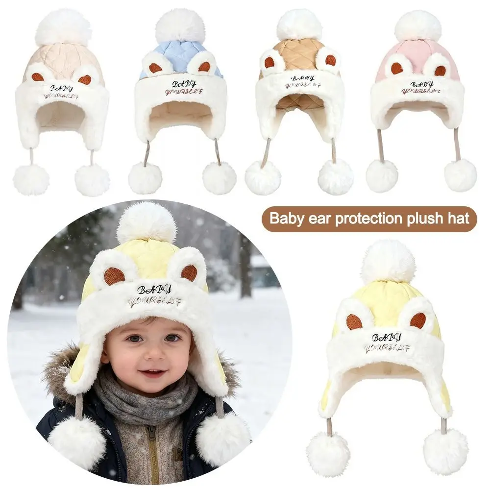 

Unisex Warm Winter Hat Windproof with Ball Ear Protection Hats Fur Lined Ear Flap Hat