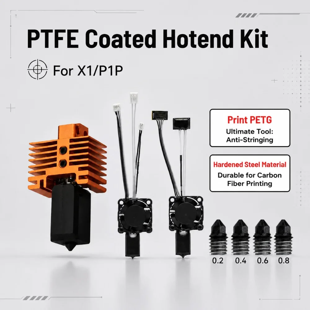 For Bambu Lab Hotend Upgrade TZ 2.0 Version PTEF Hardened nozzle bambulab  X1 X1C P1P P1S PTFE Coated Hotend Kit P1P Thermistor