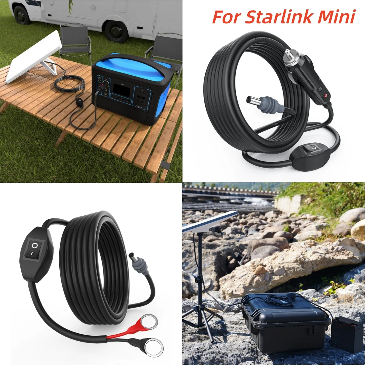 For Starlink Mini O-Ring Cable/Car Charger to DC Charging Cable 3M 18AWG Power Cable With Built-in Switch For Trucks Boats RVs