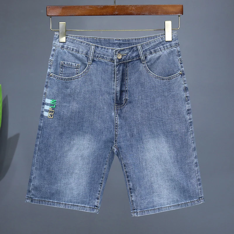 Fashion Embroidered Denim Shorts Summer New Men Straight Bermuda Jeans Slim Personality Male Streetwear Short Pants