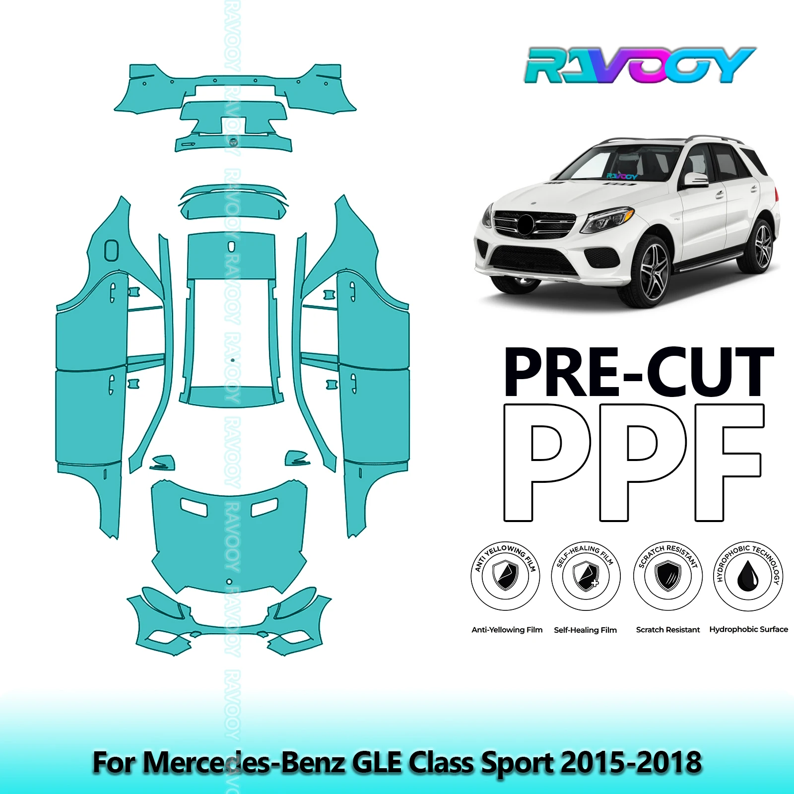

8.5Mil Full Vehicle Clear Bra Precut PPF Paint Protection Film For Mercedes-Benz GLE Class Sport 2015-2018