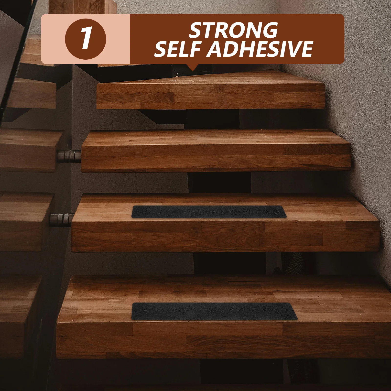 

10Pcs Stair Anti-Slip Grip Tape Black Pre-Cut Weather-Resistant Non-Skid Step Strips for Wooden Outdoor Stairs Safety Traction