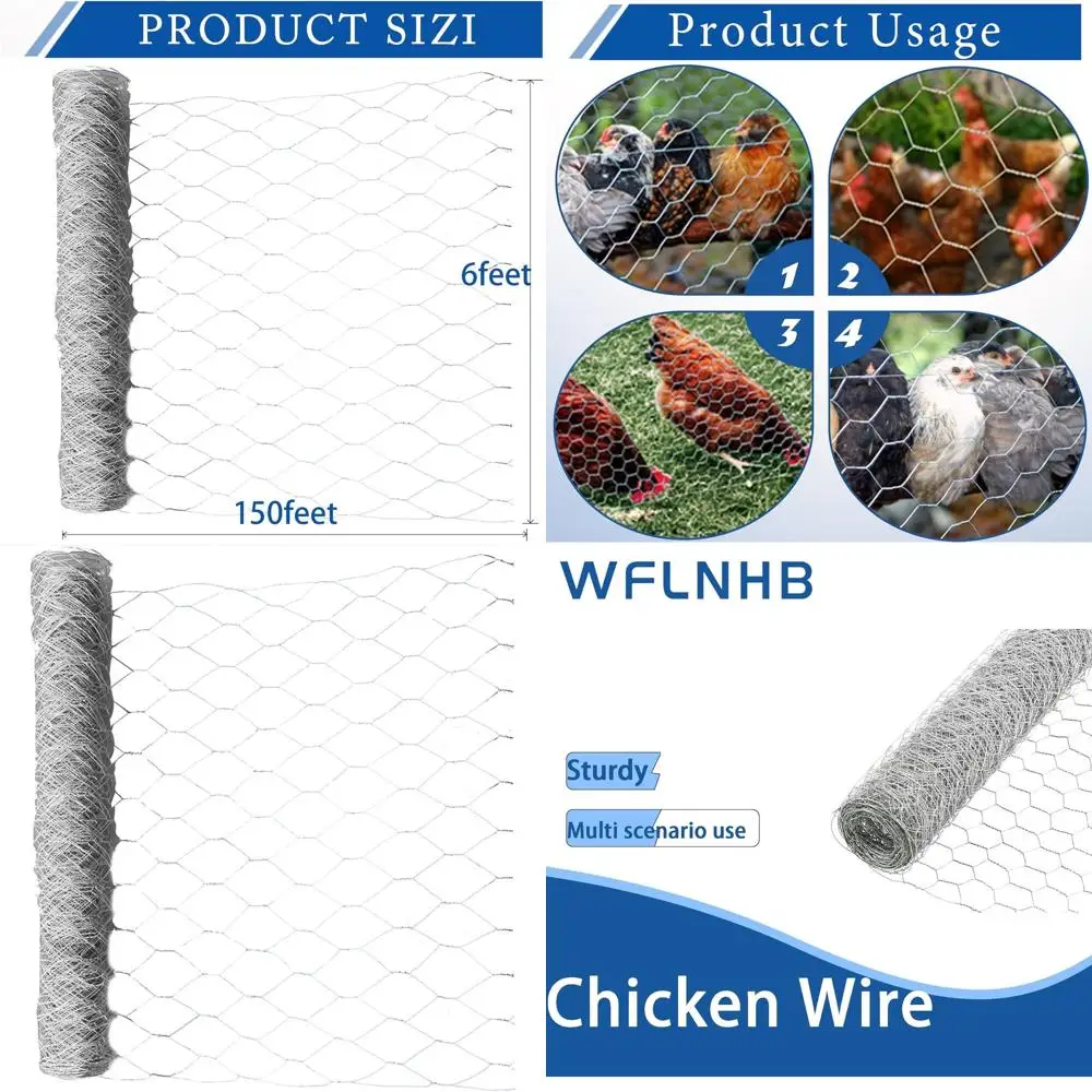 

Оцинкованная шестигранная сетка для кур - 6 футов x 150 футов, садовая сетка-барьер для птицы