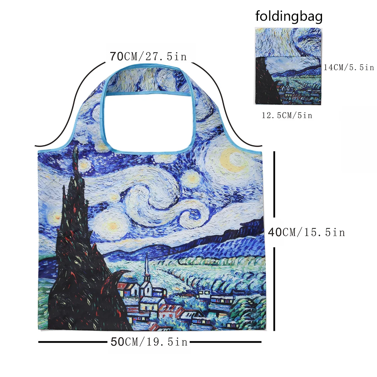 New Van Gogh Painting Starry Night Environmental Protection Bag, Cute Cartoon Folding Shopping Bag, Portable Storage Bag