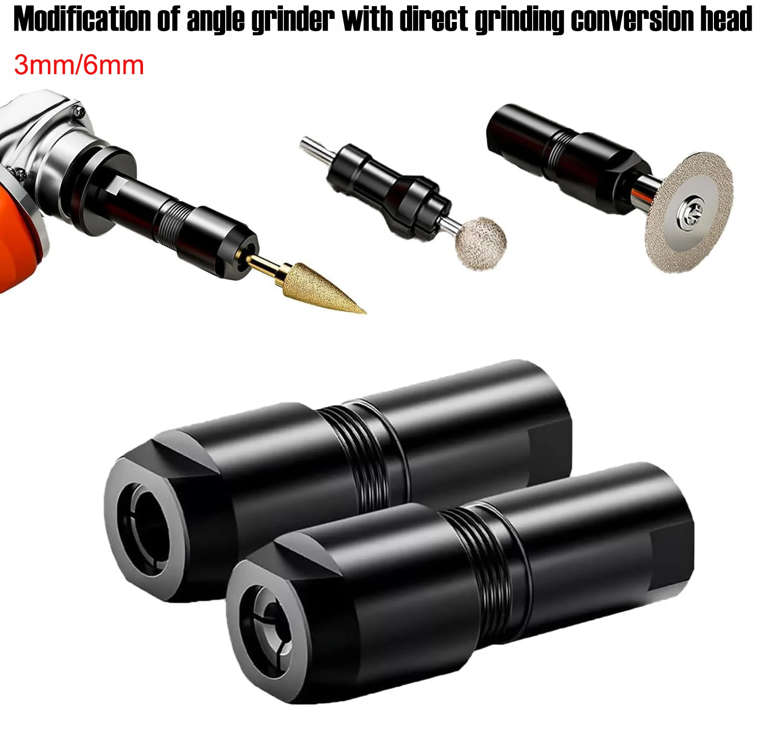 3/6mm Angle Grinder to Straight Chuck Adapter Metal Wood Stone Grinding Polishing Compatible Rotary Tools Duty Conversion Kit ﻿