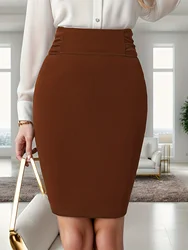 Solid Ruched High Waist Skirt Elegant Split Back Bodycon Midi Skirt Women's Clothing