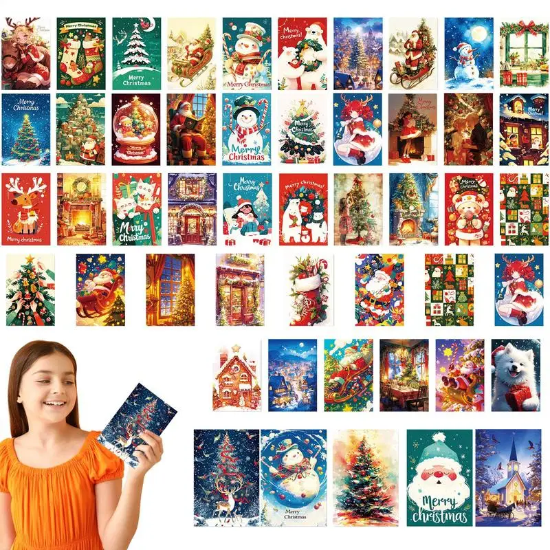 Kartu Natal | Beragam kartu liburan 50X | Kartu ucapan meriah kartu pos Aktivitas untuk siswa keluarga