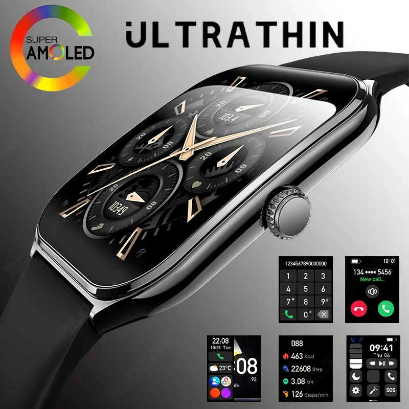 New Ultra Thin Smart Watch Men 1.96' AMOLED HD Pixel Display Always Show Time BT Call Reminder Smartwatch Ladies For Android iOS