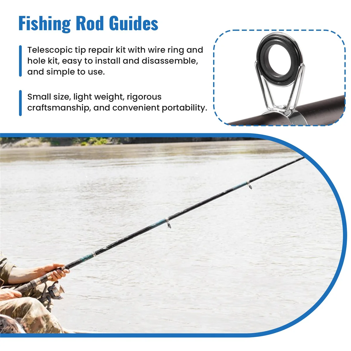 A39M 7Pcs Fishing Rod Guides Tip 7 Sizes Telescopic Tip Repair Kit Line Rings Eyes Set