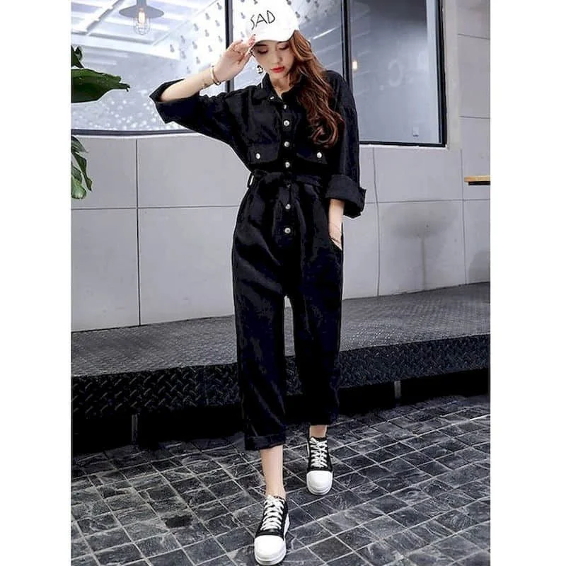 Corduroy Jumpsuits for Women Vintage Oversized Straight Pants Trend LOOSE Long Sleeve Workwear One Piece Outfit Women Clothing