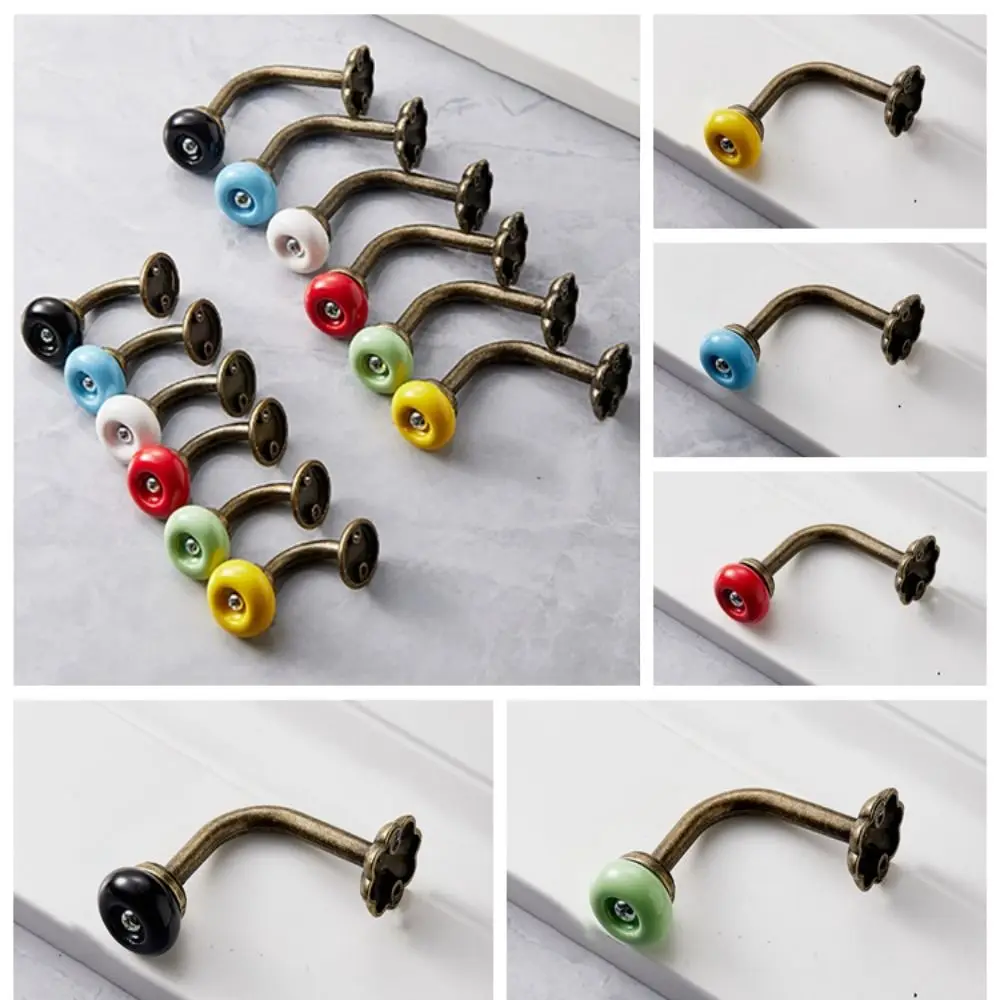 Zinc Alloy Ceramic Coat Hook Double Hole Easy To Install Retro Wall Hook Punching Multiple Colors Bathroom Coat Hanger Bedroom