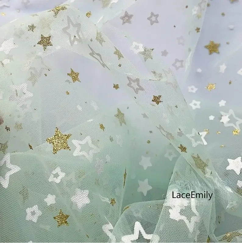 8 Colors Shiny gold star lace fabric Glitter star pattern mesh tulle for Wedding Gown, Bridal Dress, Summer Dress, Baby