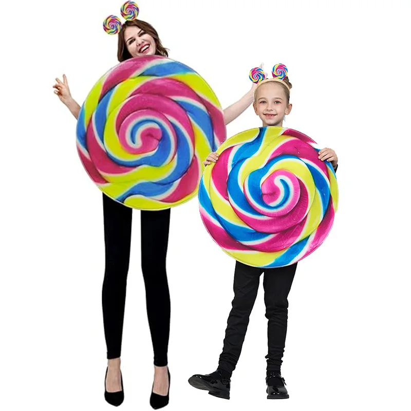 

2025 Girl Funny Rainbow Lollipop Candy Fancy Dress Up Costume Adult Sweet Candy Halloween Costume for Family Halloween Carnival