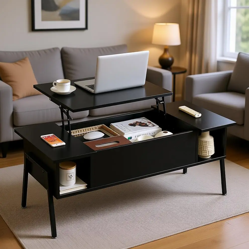 

Журнальный столик Lit Top с отсеком для хранения и полкой для гостиной/офиса, столешница, черный