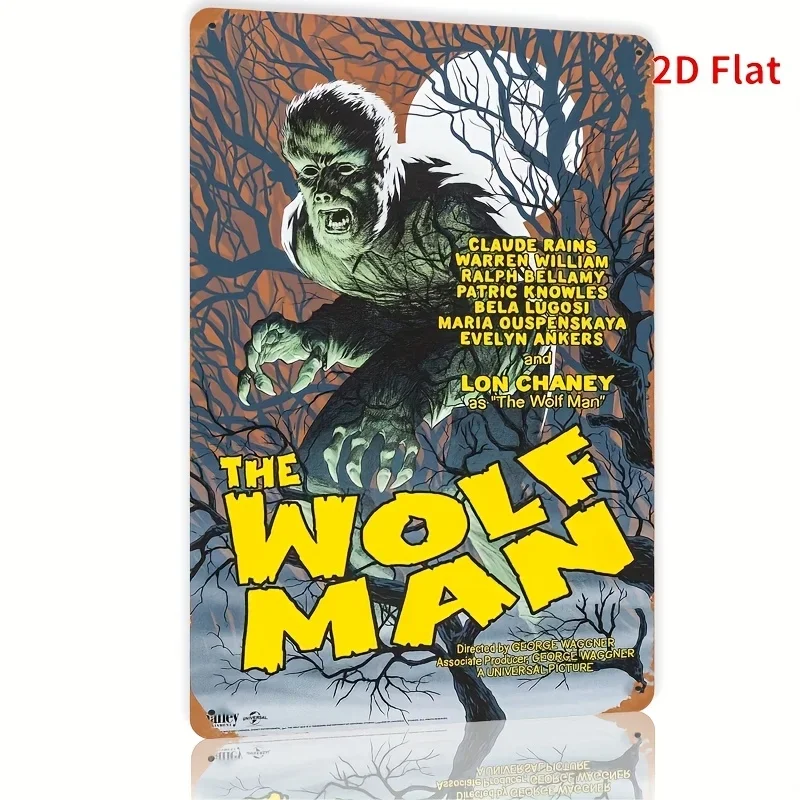 The Wolfman   Metal Tin Sign -  Wall Art Plaque with Classic Horror Movie Design, Easy to Hang Durable Iron Decor for Home, Cafe