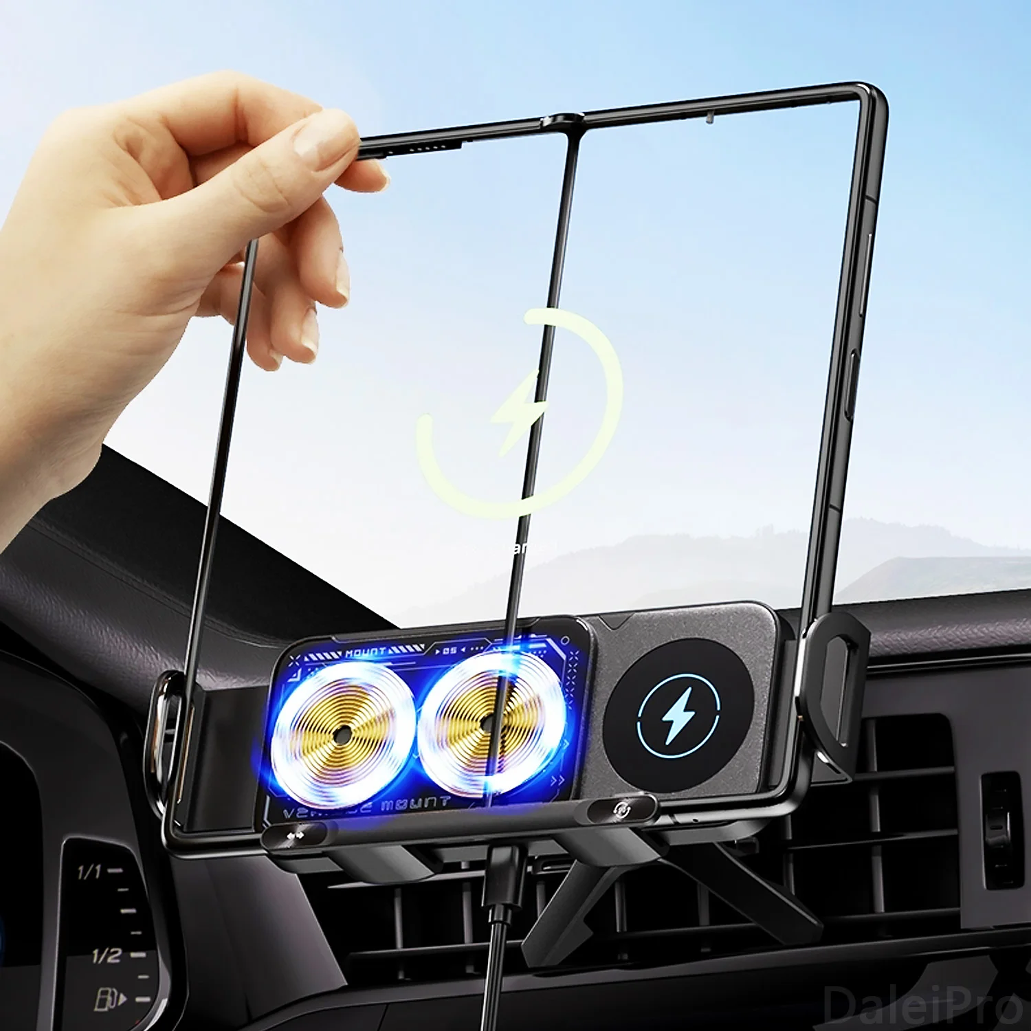 Foldable Phone Wireless Charging Holder Car Air Vent Clip Phone Mount For Galaxy Z Fold 4 5 6 Straight Phone iPhone 15 14 Xiaomi