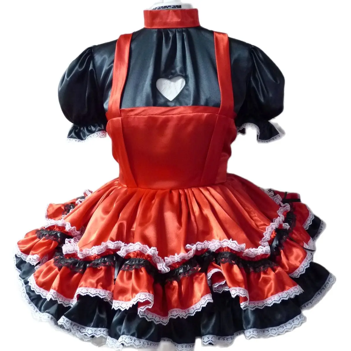 Adult Sissy Dlack And Red Satin Skirt LACE CAKE Lovely Female Dow Skirt