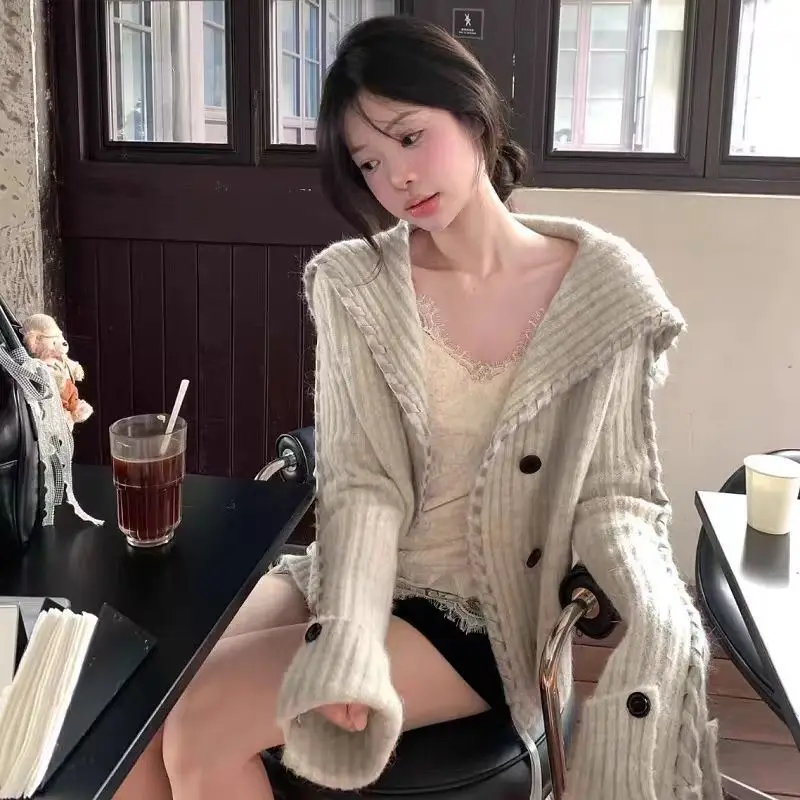 

Niche Hooded Knitted Sweater Autumn 2025 Cute Knitting Cardigan Coat for Women
