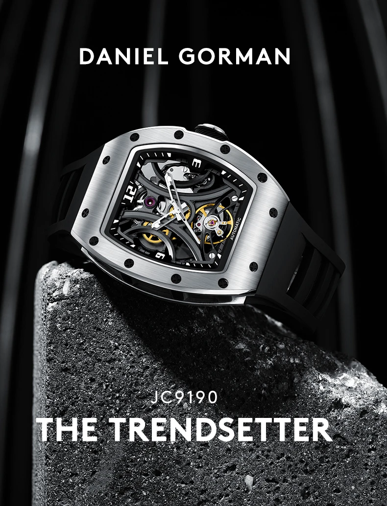 Summer Trend Luxury Automatic Mechanical Watch with Transparent Hollow Design Waterproof Luminous Square Wristwatch Stylish Men