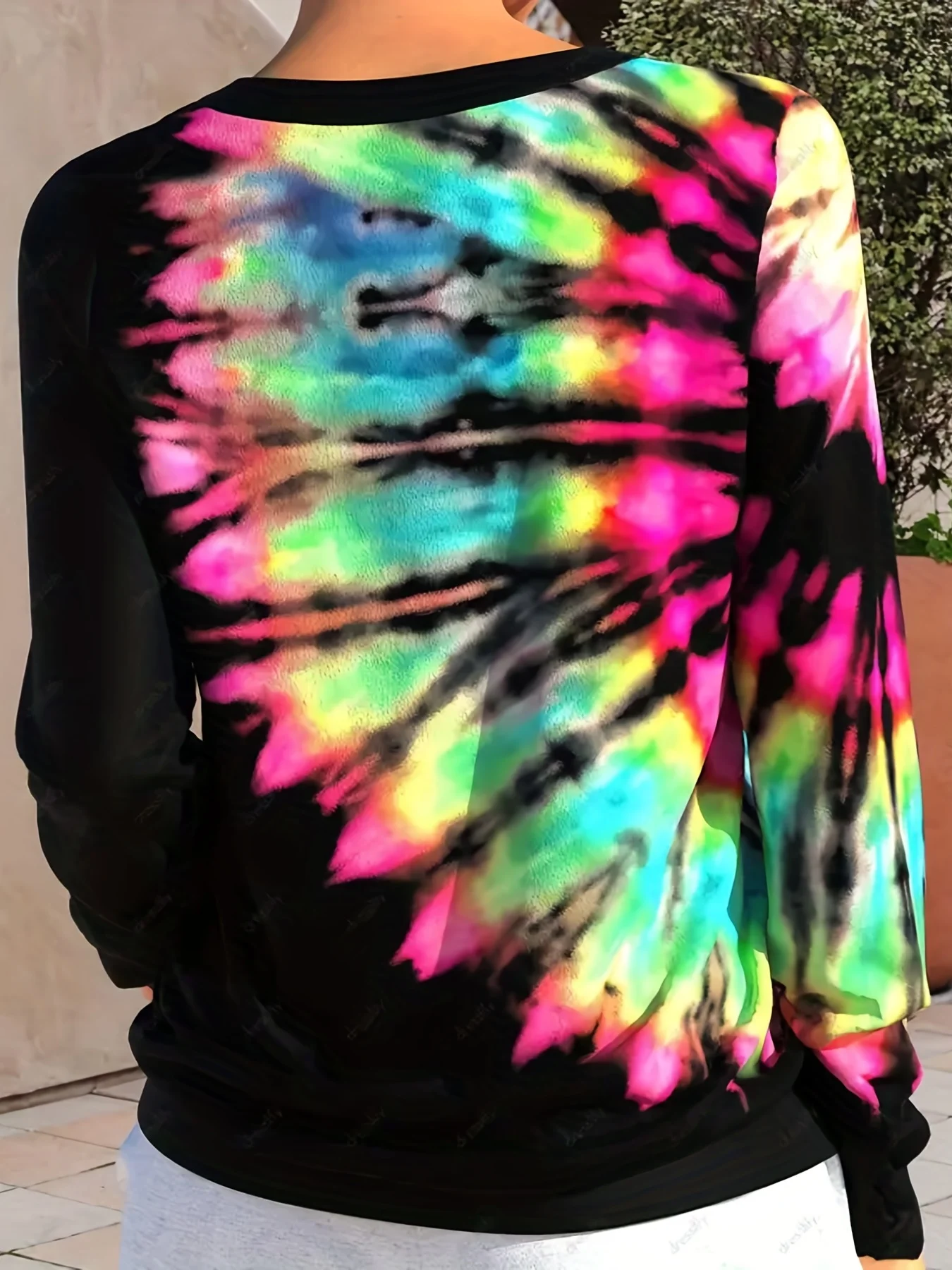 Plus Size Tie Dye Colored Printed Round Neck Long Sleeve Casual Sweatshirt