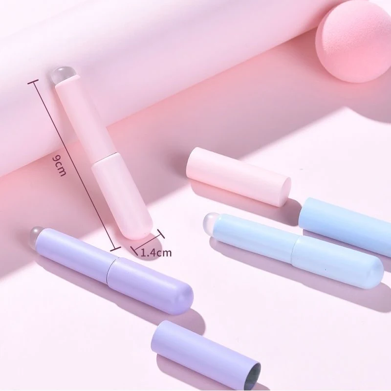 Pincel labial de silicone com tampa, 2 peças, cabeça redonda, corretivo angular, batom, pincel macio para sombra, pincéis de maquiagem multiuso