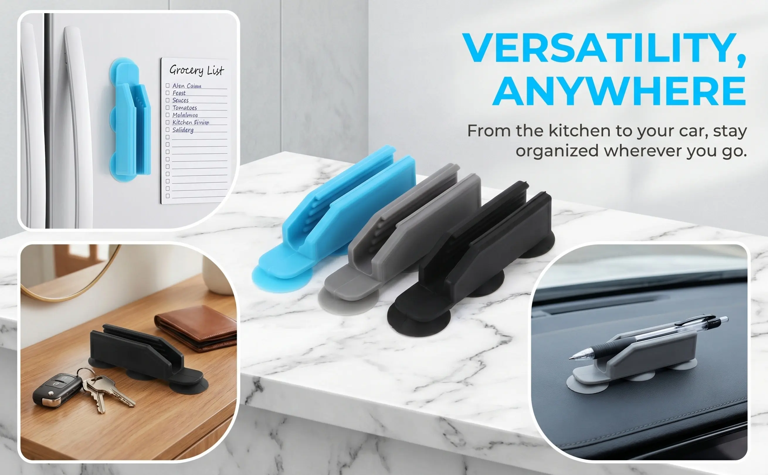 Silicone Pen Holder 3 Piece Suction Cup Mounted Desk Organizer for Office School Stationery Storage