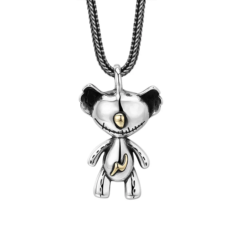 

925 Sterling Silver Graffiti Bone Pendant Necklace, Antique Finish Unisex Gothic Jewelry