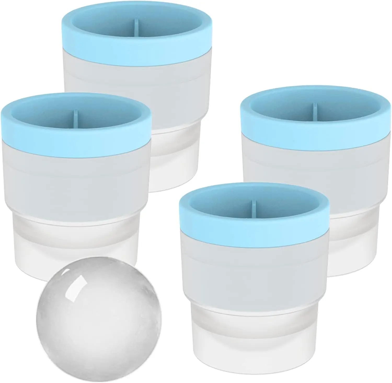 Juego de 4 moldes redondos para bolas de hielo, cubos de hielo esféricos de 2.4 pulgadas para whisky y cócteles en azul