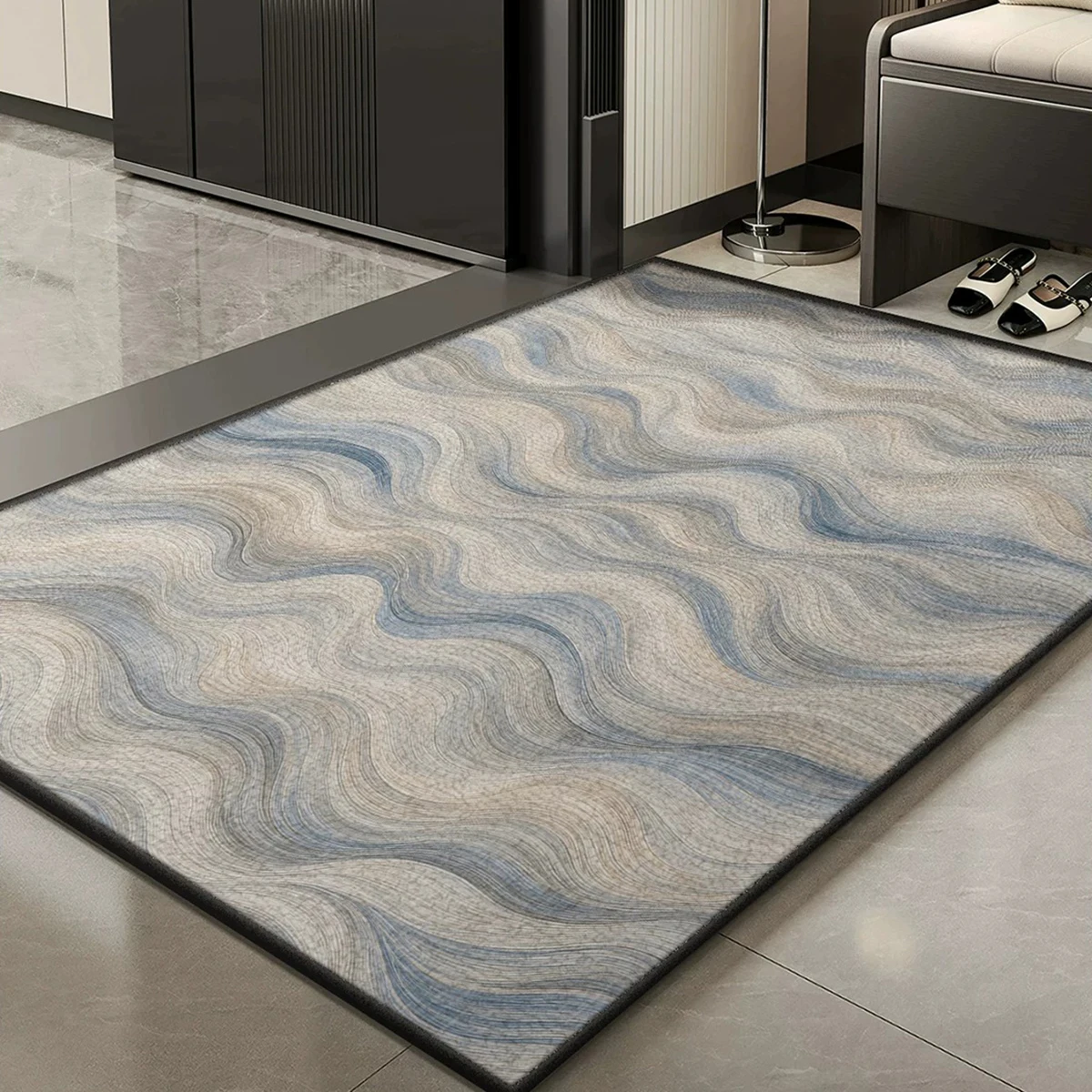 Modern Abstract Blue-Grey Entry Door Mat Non-slip Welcome Rug Entrance Doormat Decorate Hallway Rugs Dirt Trapping Washable Mats