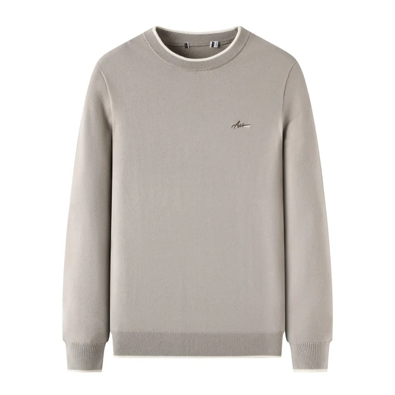

Men's round Ne Letter Embroidery Soft Long Sve Knitted Sweater Casual Faion Mid-Year Autumn New Arrival