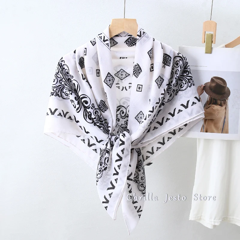 Ladies New Design Cotton Feeling Spring Winter 110cm Square Muslim Hijab Printed Wrap Women Scarf