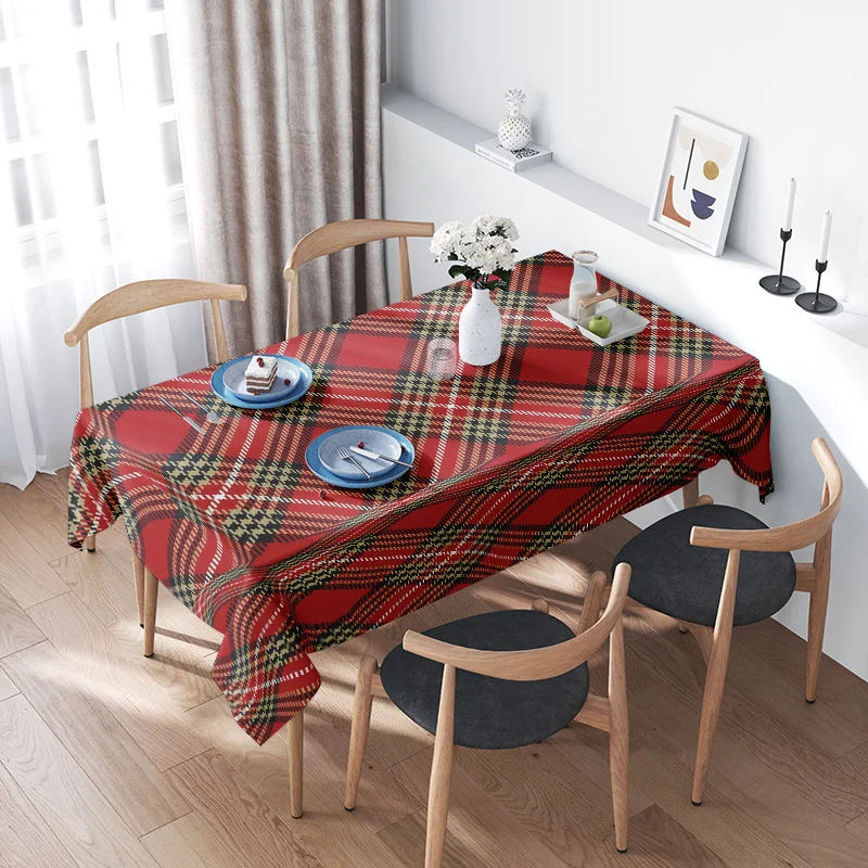

Red Plaid Tablecloth: A Festive Touch for Your Dining Space with a Classic Checkered Design in Green, White Black