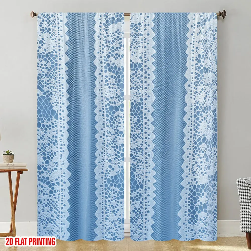 Blue Mosaic Pattern Digital Print Polyester Curtains Home Decor Privacy Window Dressing for Bedroom Bathroom Living Room