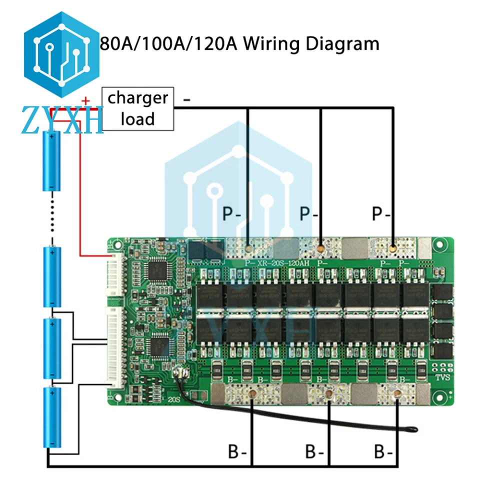 BMS 18S 57.6V 75.6V 120A 100A 80A 60A 50A 40A Li-ion 18650 płyta ładowania baterii temperatura NTC ochrona zrównoważony dla Ebike