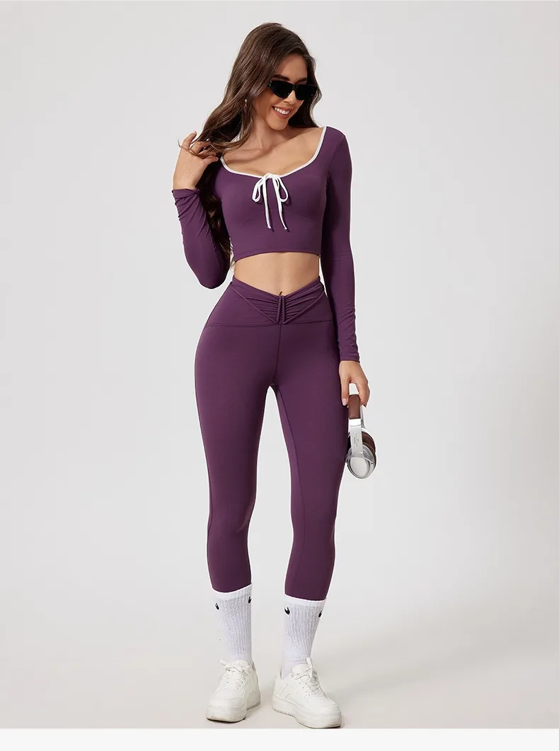 Yoga Sets 2PCS Women Workout Clothing Athletic Wear High Waist Legging Fitness Bra Crop Top Long Sleeve Pilate Suits Sportswear